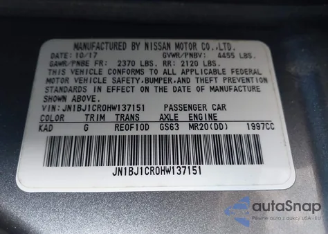 2017 Nissan Rogue Sport S z USA, uszkodzony, nr VIN JN1BJ1CR0HW137151